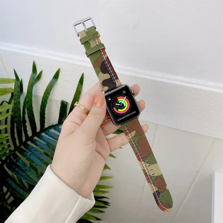 Correia de Substituição em Lona com Três Linhas, Para Apple Watch Série 7  41mm / & 6 & SE & 5 & 4 40mm, Para Apple Watch Série  7  45mm / & 6 & SE & 5 & 4 44mm