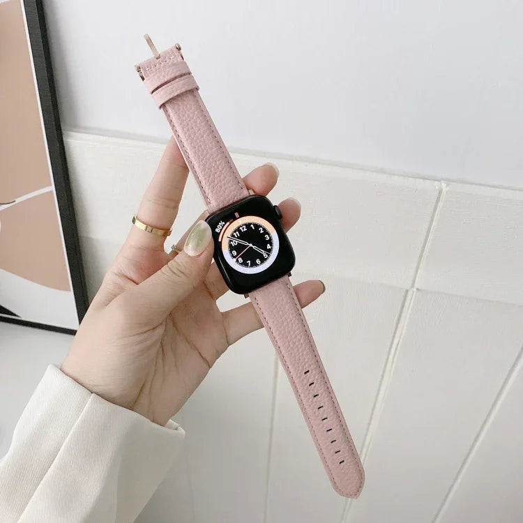 Correias de Relógio de Substituição em Pele com Textura de Lichia e Linha de Costura, Para Apple Watch Ultra 49mm / Série 8&7 45mm / SE 2&6&SE&5&4 44mm / 3&2&1 42mm, Para Série 7 41mm / 6 & SE & 5 & 4 40mm / 3 & 2 & 1 38mm