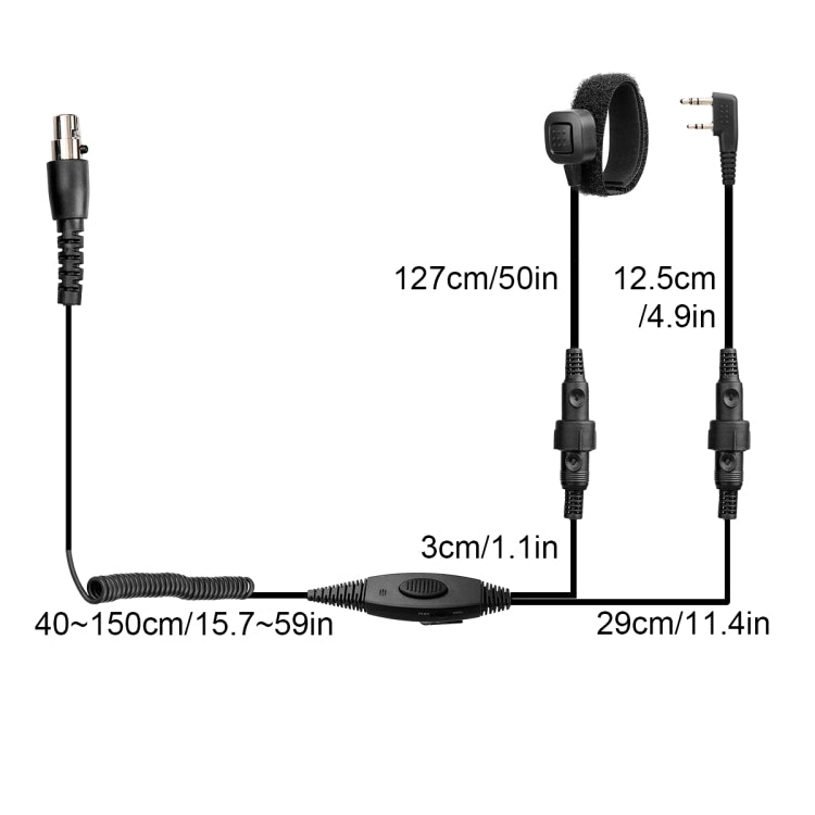 Microfone com Auricular de Aviação RETEVIS EH050K 2 Pinos com Redução de Ruído e Volume Ajustável com PTT de Dedo, EH050K