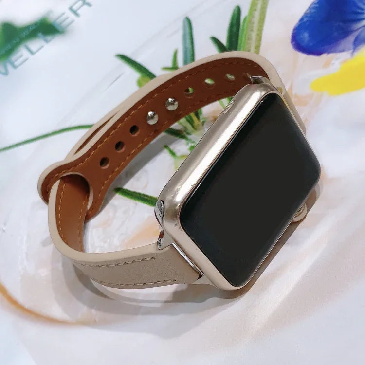 Correia de Substituição em Pele com Duplo Pregalhete, Para Apple Watch Série 7  41mm / & 6 & SE & 5 & 4 40mm, Para Apple Watch Série  7  45mm / & 6 & SE & 5 & 4 44mm