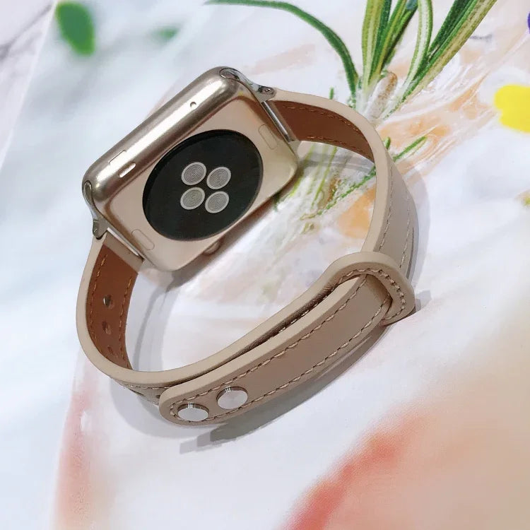 Correia de Substituição em Pele com Duplo Pregalhete, Para Apple Watch Série 7  41mm / & 6 & SE & 5 & 4 40mm, Para Apple Watch Série  7  45mm / & 6 & SE & 5 & 4 44mm
