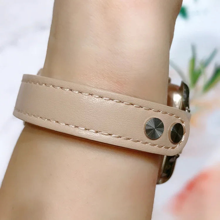 Correia de Substituição em Pele com Duplo Pregalhete, Para Apple Watch Série 7  41mm / & 6 & SE & 5 & 4 40mm, Para Apple Watch Série  7  45mm / & 6 & SE & 5 & 4 44mm