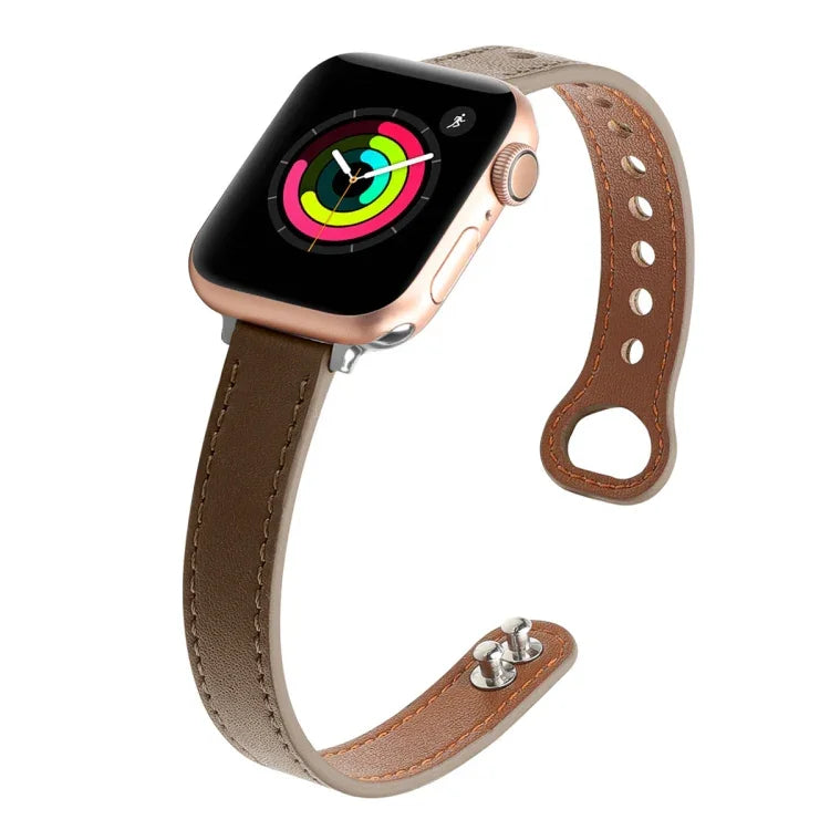 Correia de Substituição em Pele com Duplo Pregalhete, Para Apple Watch Série 7  41mm / & 6 & SE & 5 & 4 40mm, Para Apple Watch Série  7  45mm / & 6 & SE & 5 & 4 44mm