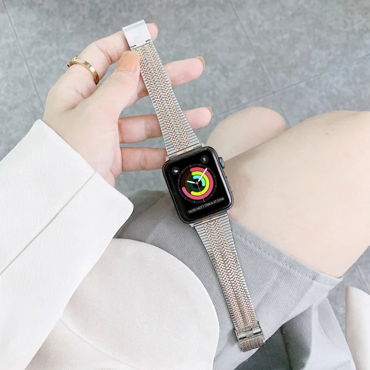 Correia de Substituição em Aço com Duas Linhas, Para Apple Watch Série 7  41mm / & 6 & SE & 5 & 4 40mm, Para Apple Watch Série  7  45mm / & 6 & SE & 5 & 4 44mm