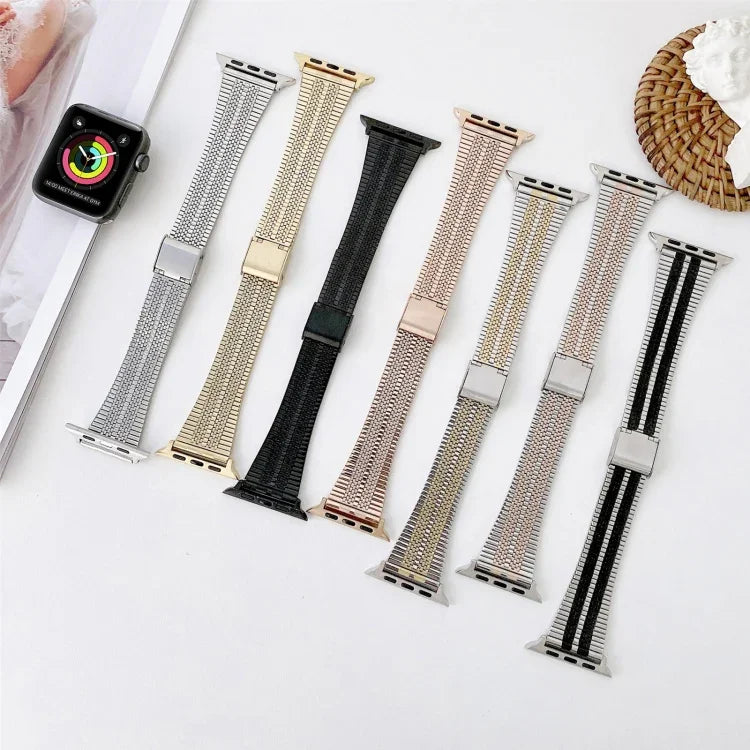 Correia de Substituição em Aço com Duas Linhas, Para Apple Watch Série 7  41mm / & 6 & SE & 5 & 4 40mm, Para Apple Watch Série  7  45mm / & 6 & SE & 5 & 4 44mm