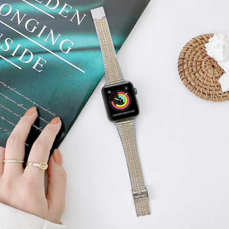 Correia de Substituição em Aço com Duas Linhas, Para Apple Watch Série 7  41mm / & 6 & SE & 5 & 4 40mm, Para Apple Watch Série  7  45mm / & 6 & SE & 5 & 4 44mm