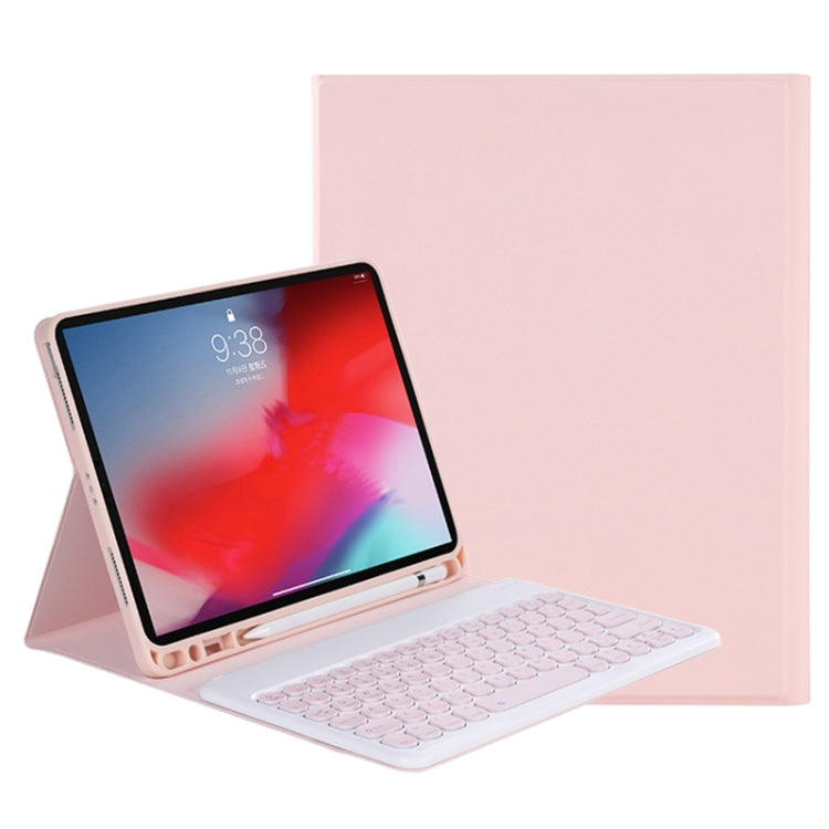 Y-C11B 2021 Teclado Bluetooth com capa de couro destacável com textura de pele de doce, tecla redonda, suporte para caneta e suporte, para iPad Pro 11 2021 / Air4 / Air5 / Pro 11