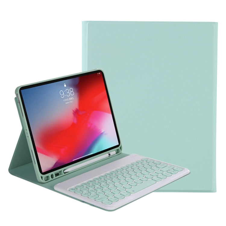 Y-C11B 2021 Teclado Bluetooth com capa de couro destacável com textura de pele de doce, tecla redonda, suporte para caneta e suporte, para iPad Pro 11 2021 / Air4 / Air5 / Pro 11