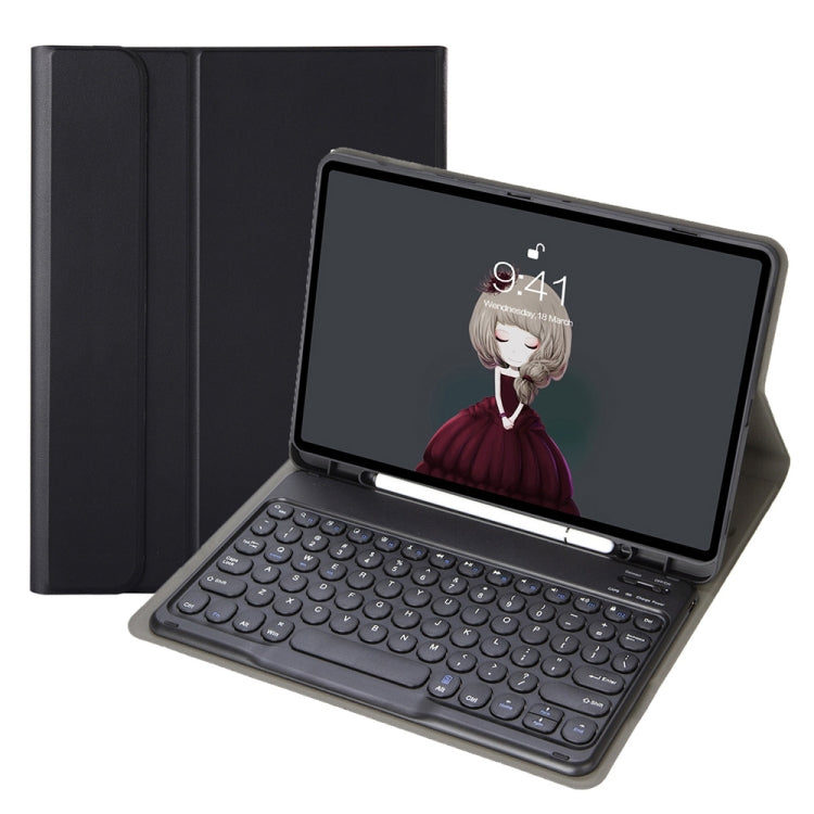 YA11B 2021 Teclado Bluetooth com capa de couro destacável com textura de pele de cordeiro, tecla redonda, suporte para caneta e suporte, para iPad Pro 11 2021 / Air4 / Air5 / Pro 11