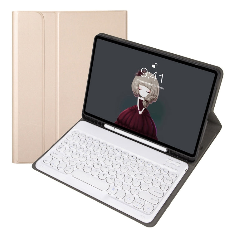 YA11B 2021 Teclado Bluetooth com capa de couro destacável com textura de pele de cordeiro, tecla redonda, suporte para caneta e suporte, para iPad Pro 11 2021 / Air4 / Air5 / Pro 11