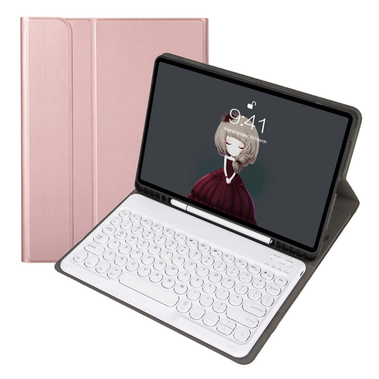 YA11B 2021 Teclado Bluetooth com capa de couro destacável com textura de pele de cordeiro, tecla redonda, suporte para caneta e suporte, para iPad Pro 11 2021 / Air4 / Air5 / Pro 11