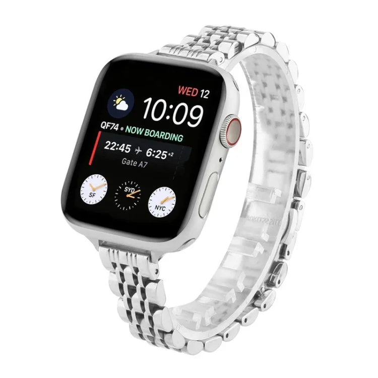 Correia de Relógio em Aço Inoxidável Pequena com Sete Contas para Apple Watch Series 6 & SE &, Para Apple Watch Ultra 49mm / Series 8&7 45mm / SE 2&6&SE&5&4 44mm / 3&2&1 42mm, Para Apple Watch Series 7 41mm / 6 & SE & 5 & 4 40mm / 3 & 2 & 1 38mm
