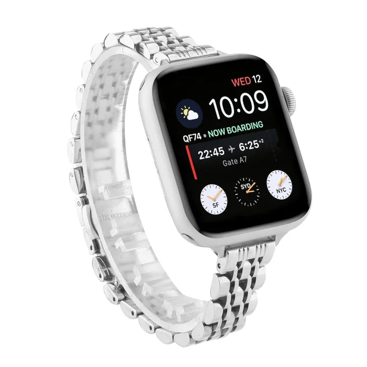 Correia de Relógio em Aço Inoxidável Pequena com Sete Contas para Apple Watch Series 6 & SE &, Para Apple Watch Ultra 49mm / Series 8&7 45mm / SE 2&6&SE&5&4 44mm / 3&2&1 42mm, Para Apple Watch Series 7 41mm / 6 & SE & 5 & 4 40mm / 3 & 2 & 1 38mm
