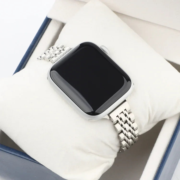Correia de Relógio em Aço Inoxidável Pequena com Sete Contas para Apple Watch Series 6 & SE &, Para Apple Watch Ultra 49mm / Series 8&7 45mm / SE 2&6&SE&5&4 44mm / 3&2&1 42mm, Para Apple Watch Series 7 41mm / 6 & SE & 5 & 4 40mm / 3 & 2 & 1 38mm