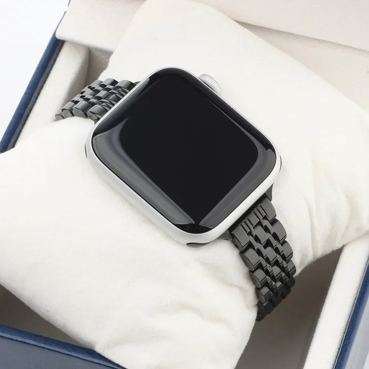 Correia de Relógio em Aço Inoxidável Pequena com Sete Contas para Apple Watch Series 6 & SE &, Para Apple Watch Series 7 45mm / 6 & SE & 5 & 4 44mm / 3 & 2 & 1 42mm, Para Apple Watch Series 8&7 41mm / SE 2&6&SE&5&4 40mm / 3&2&1 38mm