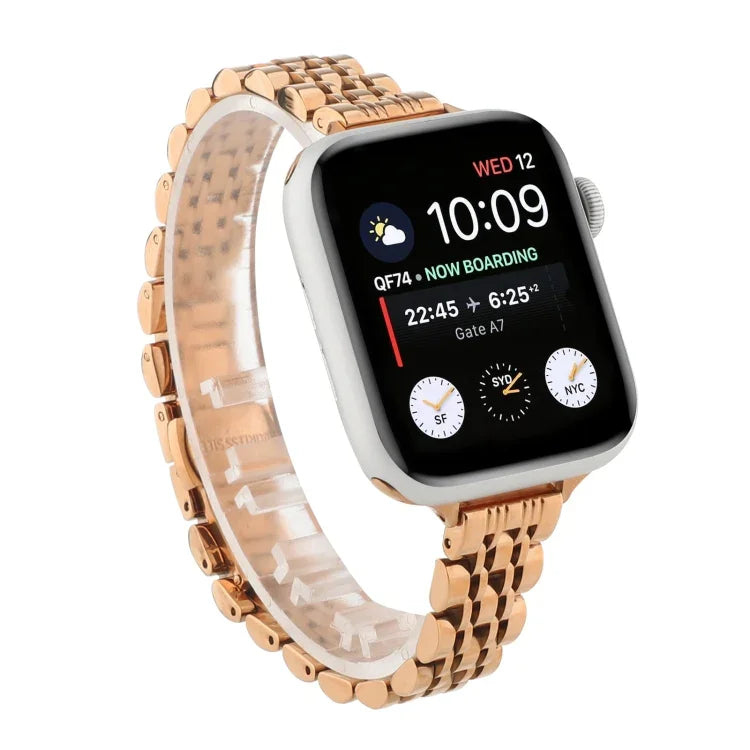 Pulseira de Relógio em Aço Inoxidável com Sete Contas para Cintura Pequena para Apple Watch Series 6 & SE &, para Apple Watch Series 7 45mm / 6 & SE & 5 & 4 44mm / 3 & 2 & 1 42mm, para Apple Watch Series 8&7 41mm / SE 2&6&SE&5&4 40mm / 3&2&1 38mm