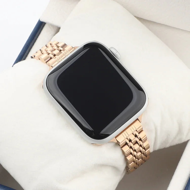 Pulseira de Relógio em Aço Inoxidável com Sete Contas para Cintura Pequena para Apple Watch Series 6 & SE &, para Apple Watch Series 7 45mm / 6 & SE & 5 & 4 44mm / 3 & 2 & 1 42mm, para Apple Watch Series 8&7 41mm / SE 2&6&SE&5&4 40mm / 3&2&1 38mm