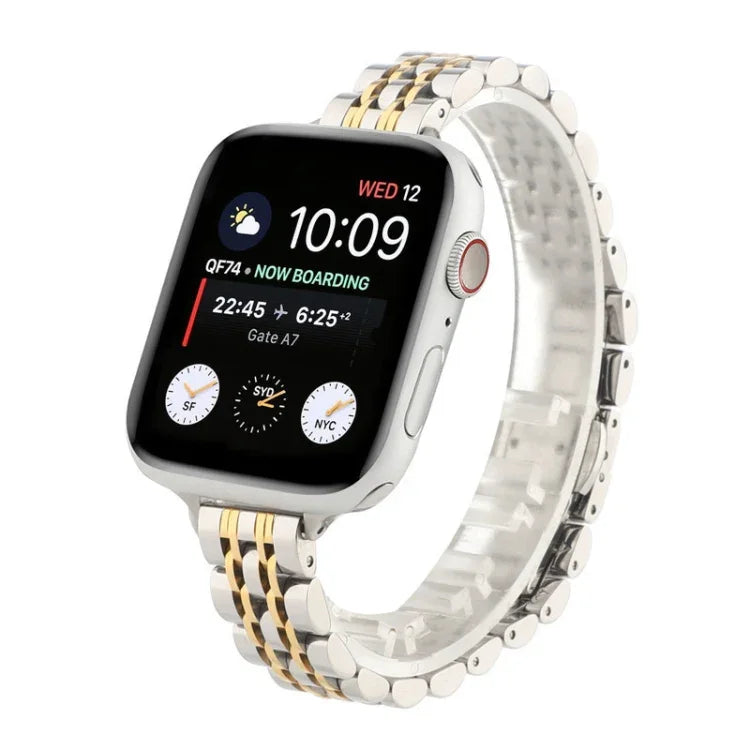 Pulseira de Relógio em Aço Inoxidável com Sete Contas para Cintura Pequena para Apple Watch Series 6 & SE &, para Apple Watch Series 7 45mm / 6 & SE & 5 & 4 44mm / 3 & 2 & 1 42mm, para Apple Watch Series 8&7 41mm / SE 2&6&SE&5&4 40mm / 3&2&1 38mm