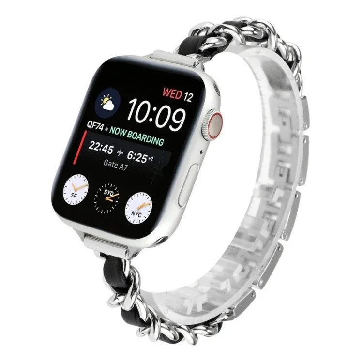 Pulseira de aço inoxidável com sete contas para cintura pequena para Apple Watch Series 6 & SE &, para Apple Watch Ultra 49mm / Series 8&7 45mm / SE 2&6&SE&5&4 44mm / 3&2&1 42mm, para Apple Watch Series 8&7 41mm / SE 2&6&SE&5&4 40mm / 3&2&1 38mm