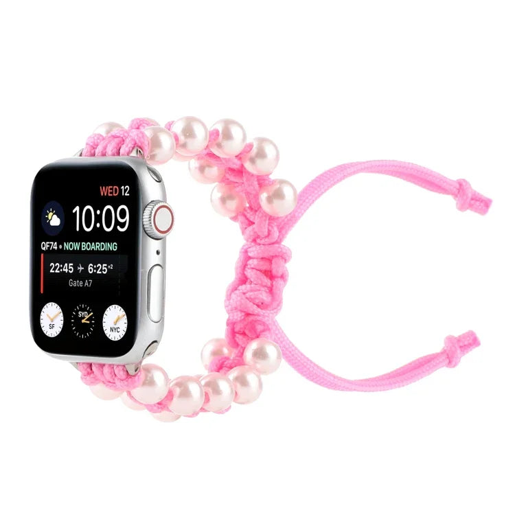 Pulseiras de substituição em nylon com contas de corda para Apple Watch Series 6 & SE &, para Apple Watch Ultra 49mm / Series 8&7 45mm / SE 2&6&SE&5&4 44mm / 3&2&1 42mm, para Apple Watch Series 8&7 41mm / SE 2&6&SE&5&4 40mm / 3&2&1 38mm