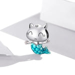 Contas de Gato Sereia em Prata Esterlina S925 para DIY Pulseira Colar Acessórios, Gato Sereia