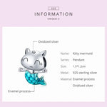 Contas de Gato Sereia em Prata Esterlina S925 para DIY Pulseira Colar Acessórios, Gato Sereia