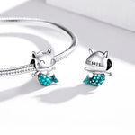 Contas de Gato Sereia em Prata Esterlina S925 para DIY Pulseira Colar Acessórios, Gato Sereia