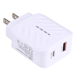 LZ-822A+C Carregador de Viagem Rápido PD 20W USB-C / Type-C + QC 3.0 USB, Ficha US, Ficha EU