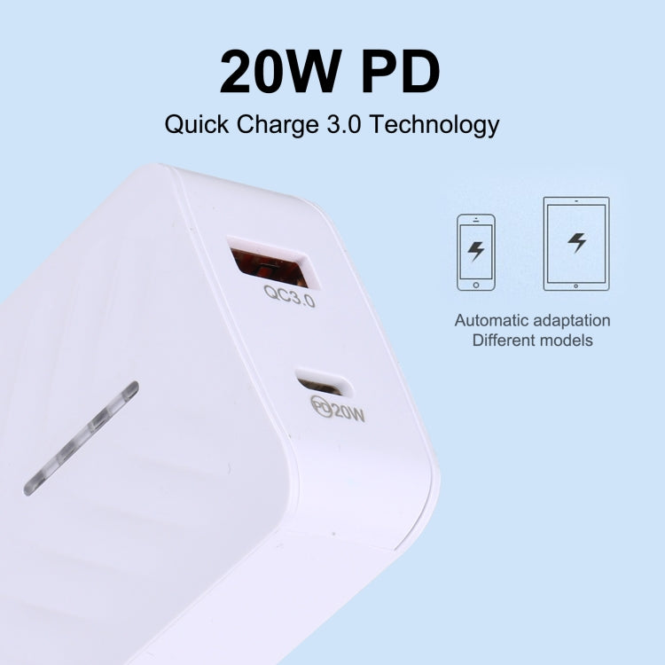 LZ-822A+C Carregador de Viagem Rápido PD 20W USB-C / Type-C + QC 3.0 USB, Ficha US, Ficha EU