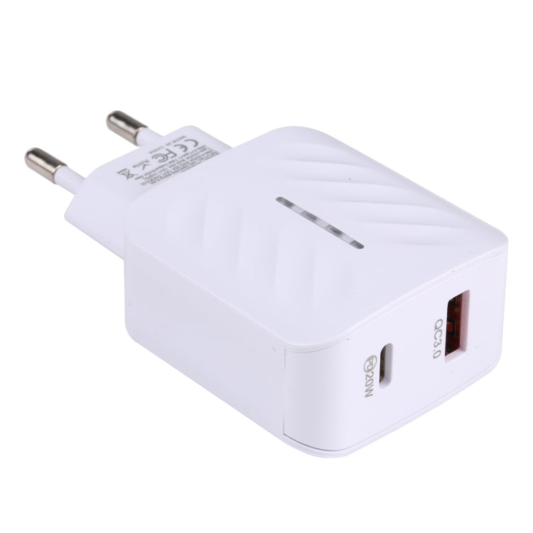 LZ-822A+C Carregador de Viagem Rápido PD 20W USB-C / Type-C + QC 3.0 USB, Ficha US, Ficha EU