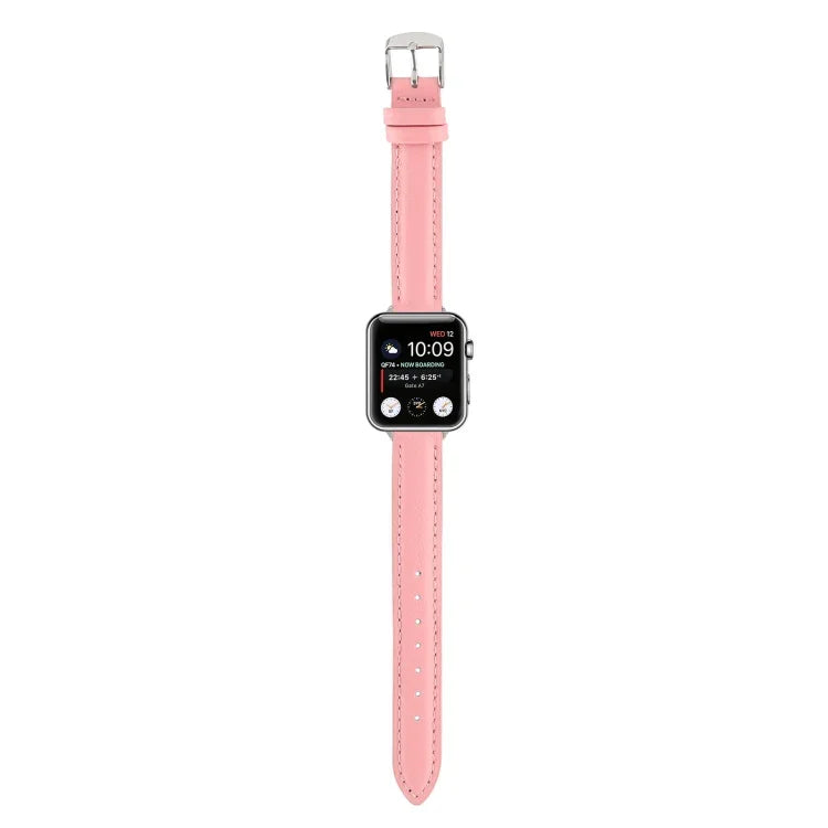 14mm Slim Genuine Leather Strap Watchband For Apple Watch Series, 7 45mm / 6 & SE & 5 & 4 44mm / 3 & 2 & 1 42mm, 7 41mm / 6 & SE & 5 & 4 40mm / 3 & 2 & 1 38mm