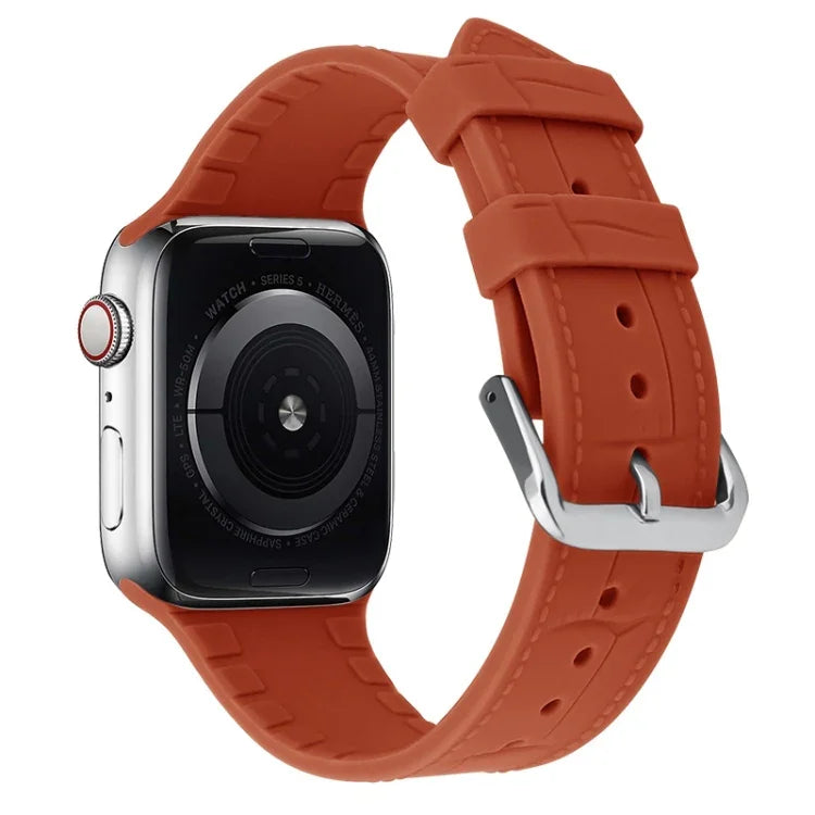 Bamboo silicone replacement strap for Apple Watch, soft rubber band in orange for 41mm and 44mm models.