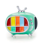 Acessórios para Pulseira e Colar DIY com Contas Mini TV Colorida em Prata Esterlina S925, Mini TV Colorida