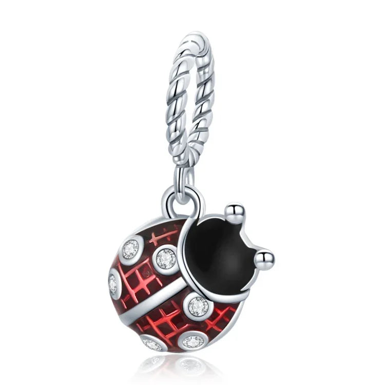 Pendente de Joaninha em Prata Esterlina S925 para DIY Pulseira Colar Acessórios, Pendente de Joaninha