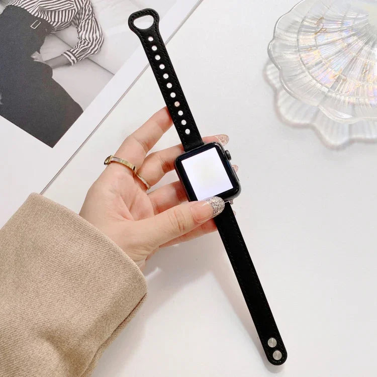 Correia de Relógio em Pele Genuína com Fivela de Dois Pinos para Apple Watch Series, 7 45mm / 6 & SE & 5 & 4 44mm / 3 & 2 & 1 42mm, 7 41mm / 6 & SE & 5 & 4 40mm / 3 & 2 & 1 38mm