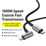 Cabo Baseus CATPN-01 100W 5A PD3.1 Gen2 USB-C / Type-C para USB-C / Type-C HD de Ecrã Igual Coaxial, Comprimento do Cabo: 1,5m
