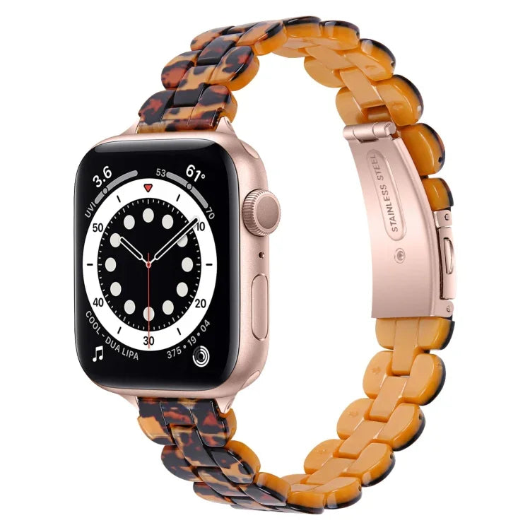 Oval resin replacement strap for Apple Watch, comfortable and adjustable, compatible with multiple Apple Watch models.