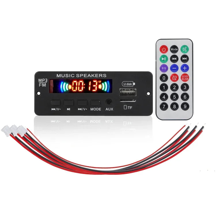 Placa Decodificadora de Leitor MP3 Áudio para Carro 12V JX-808BT, Rádio FM USB, com Bluetooth / Controlo Remoto / Gravação, JX-808BT