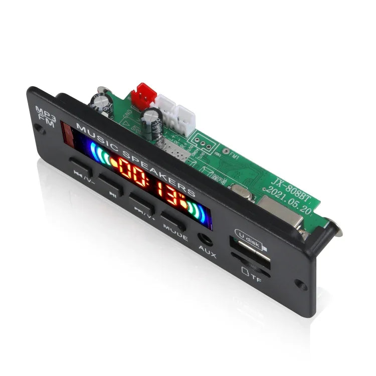 Placa Decodificadora de Leitor MP3 Áudio para Carro 12V JX-808BT, Rádio FM USB, com Bluetooth / Controlo Remoto / Gravação, JX-808BT