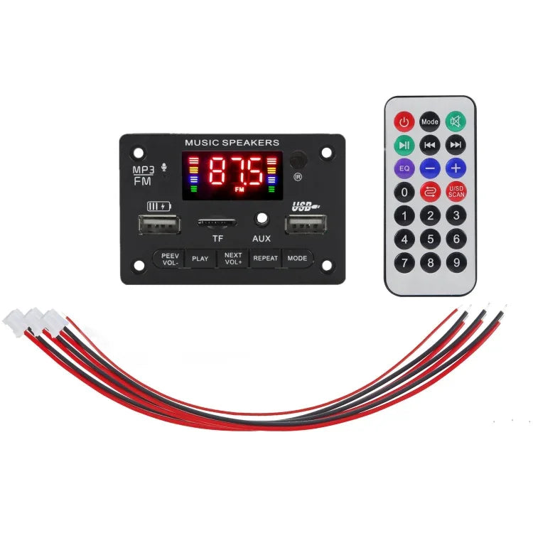 Placa Decodificadora de Leitor MP3 Áudio para Carro 12V JX-809BT, Rádio FM USB, com Bluetooth / Controlo Remoto / Gravação, JX-809BT
