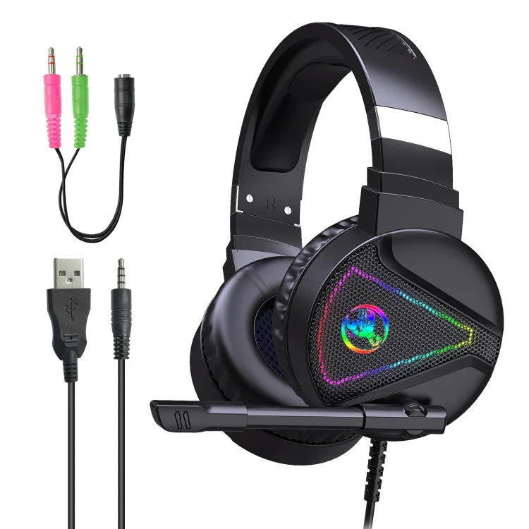 HXSJ F16 Auscultadores Gaming Estéreo com Luz RGB, Porta 3,5mm + USB e Microfone