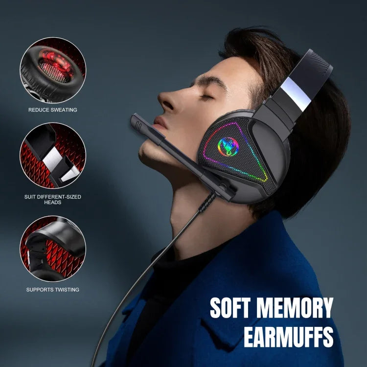 HXSJ F16 Auscultadores Gaming Estéreo com Luz RGB, Porta 3,5mm + USB e Microfone