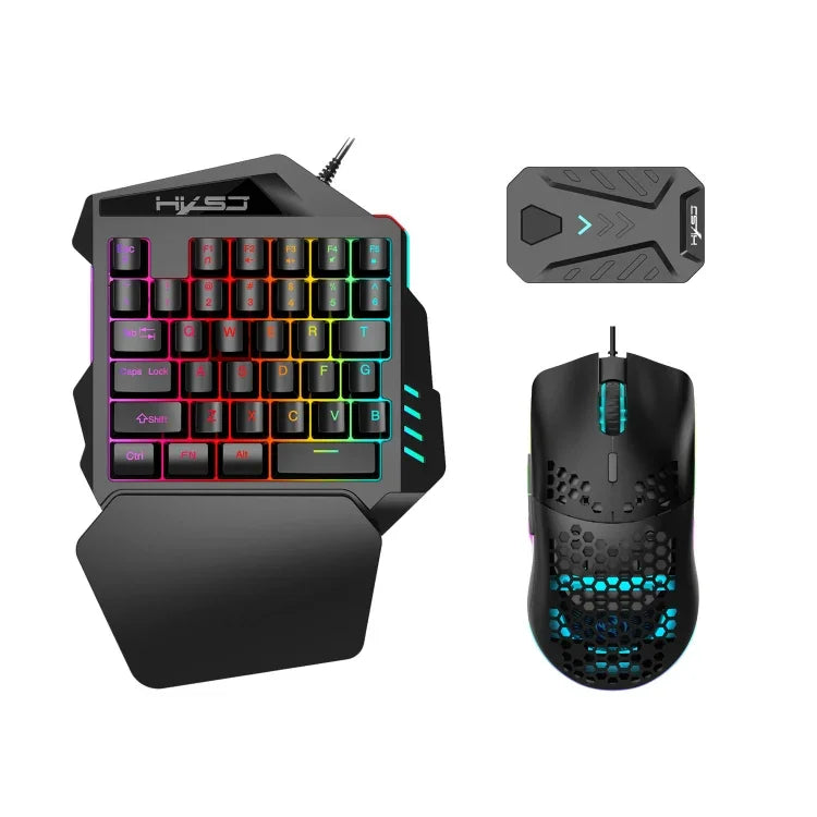 Conjunto HXSJ V100+A883+P8 Teclado de Uma Mão + Rato Gaming Programável + Conversor Teclado-Rato, V100+J900+P8