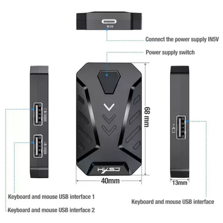 Conjunto HXSJ V100+A883+P8 Teclado de Uma Mão + Rato Gaming Programável + Conversor Teclado-Rato, V100+J900+P8