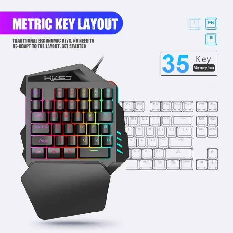 Conjunto HXSJ V100+A883+P8 Teclado de Uma Mão + Rato Gaming Programável + Conversor Teclado-Rato, V100+J900+P8