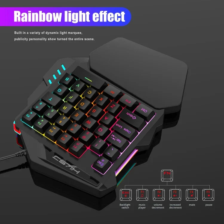 Conjunto HXSJ V100+A883+P8 Teclado de Uma Mão + Rato Gaming Programável + Conversor Teclado-Rato, V100+J900+P8