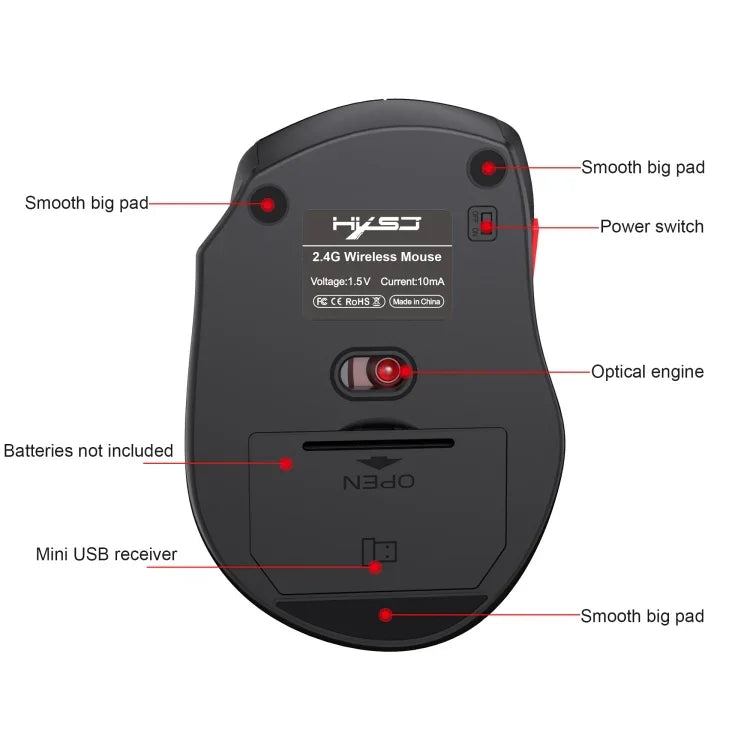 HXSJ T67 2.4G Bluetooth 3.0/5.0 Rato Sem Fios Modo Duplo, T67 2.4G