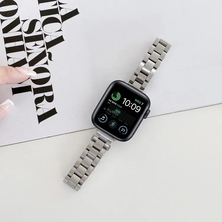 Three-beads Steel Replacement Strap Watchband, For Apple Watch Series 7  41mm / & 6 & SE & 5 & 4 40mm, For Apple Watch Series  7  45mm / & 6 & SE & 5 & 4 44mm