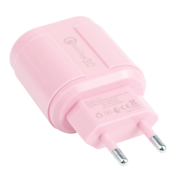 Carregador de Viagem Macarons 13-222 QC3.0 USB + 2.1A Dual USB, Ficha UE, EUA