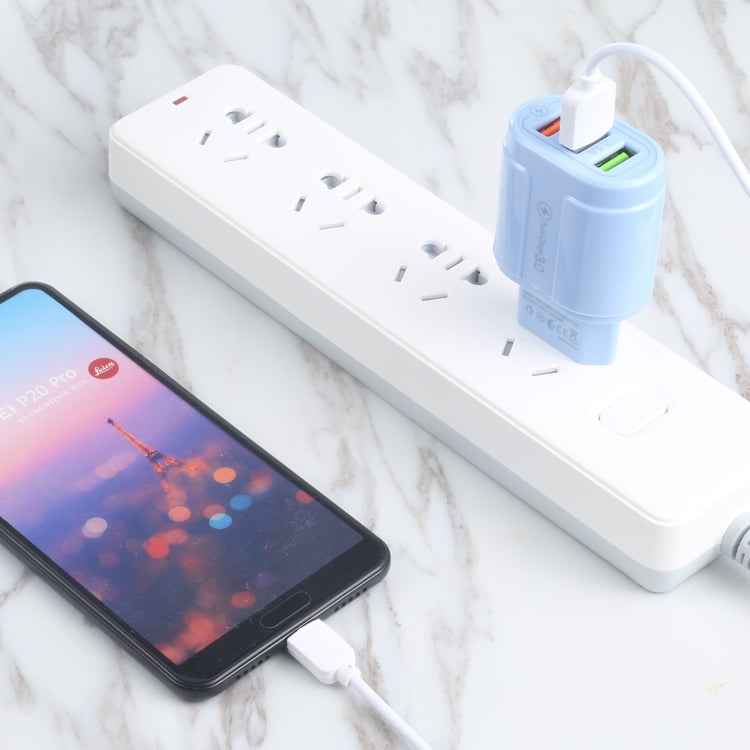 Carregador de Viagem Macarons 13-222 QC3.0 USB + 2.1A Dual USB, Ficha UE, EUA